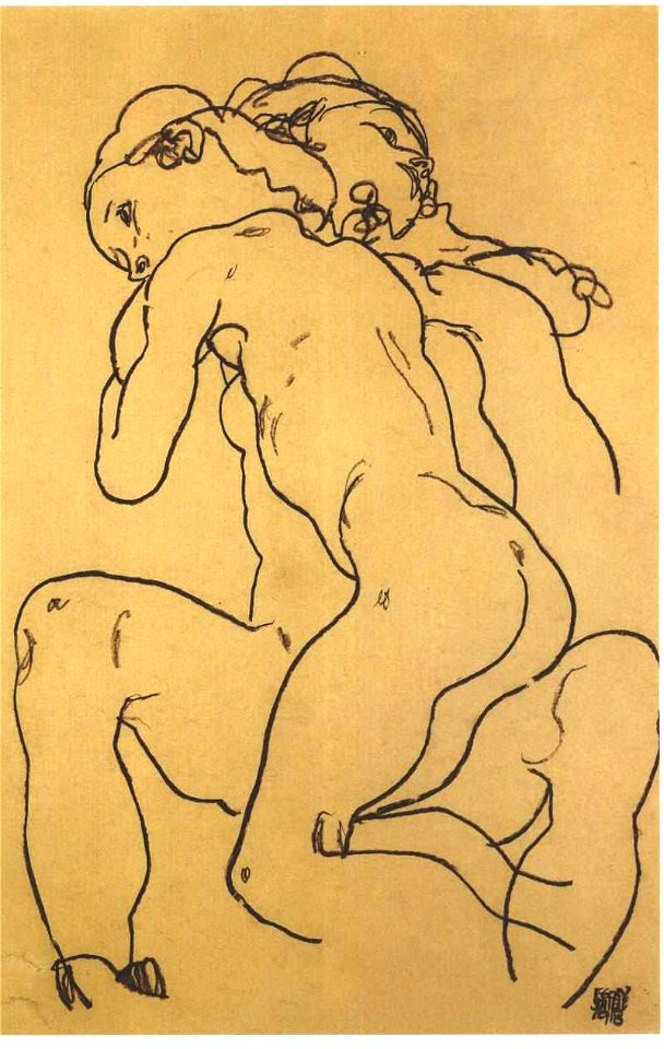 Schiele - Zwei einander umarmende Mädchenakte - 1918
