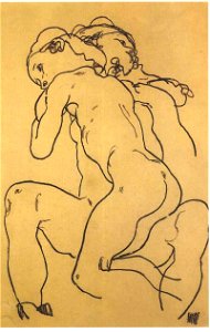 Schiele - Zwei einander umarmende Mädchenakte - 1918