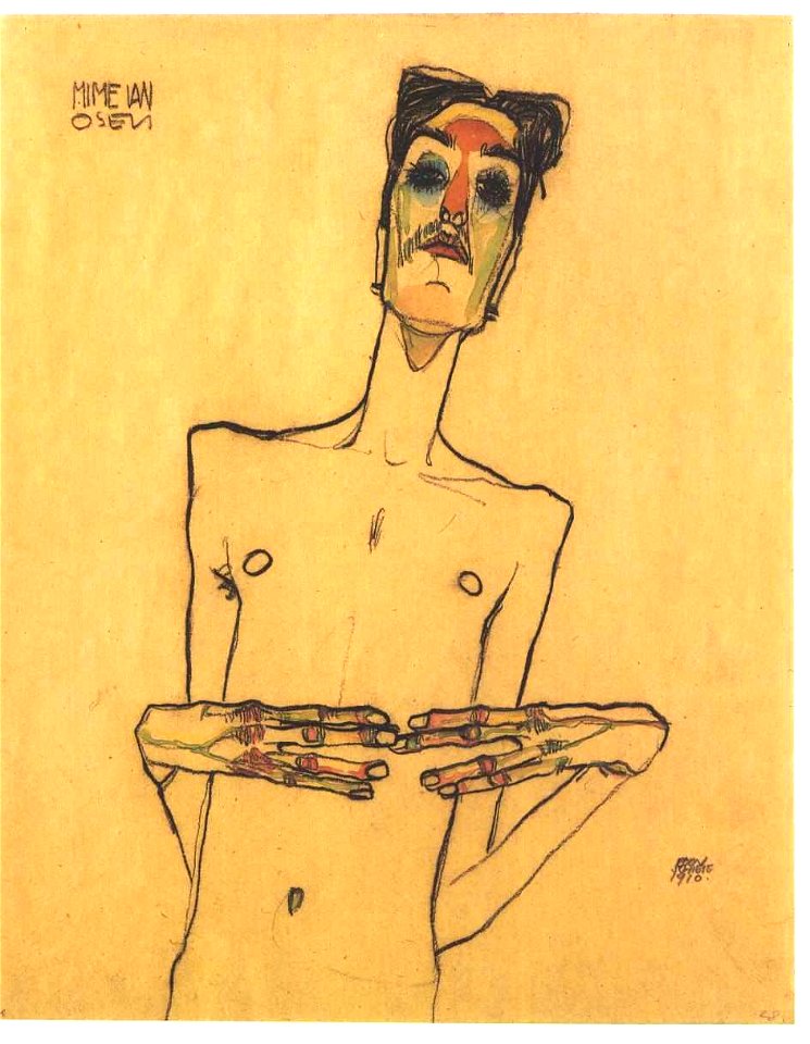 Schiele - Osen mit aneinandergelegten Fingerspitzen - 1910