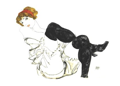 Schiele - Frau mit schwarzen Strümpfen Valerie Neuzil - 1913