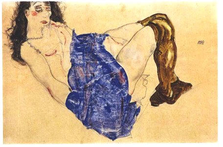 Schiele - Schwarzhaarige mit blauem Tuch über den Hüften - 1912