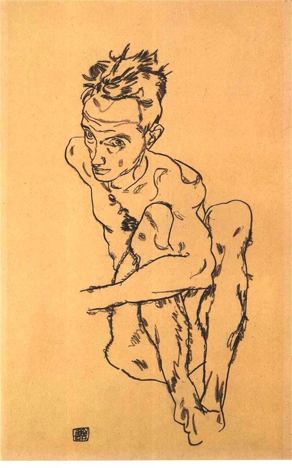 Schiele - Sitzender männlicher Akt Selbstbildnis - 1917