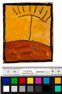Schiele - Entwurf für eine Wanddekoration im Atelier Wattmanngasse (abstrahierte Landschaft mit Sonnenaufgang), 240451, 1918