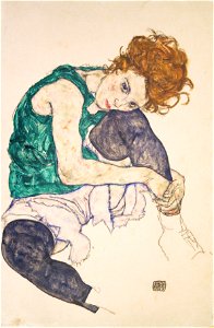 Egon Schiele - Seated Woman with Legs Drawn Up (Adele Herms) - Google Art Project. Free illustration for personal and commercial use.