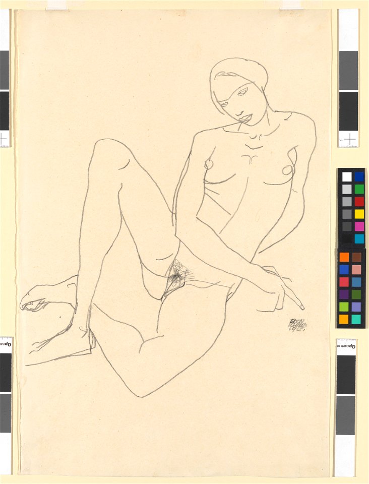 Schiele - Sitzender Weiblicher Akt, mit gegrätschten Beinen, 115150, 1913