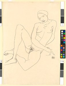 Schiele - Sitzender Weiblicher Akt, mit gegrätschten Beinen, 115150, 1913