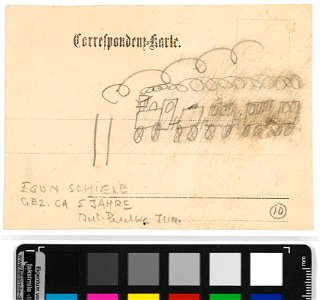 Schiele - Korrespondenzkarte mit Eisenbahnzeichnung, 304956, ca. 1895