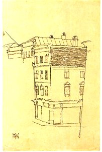 Schiele - Straßenecke Krumau - 1916