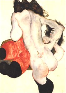 Schiele - Liegende Frau mit roter Hose und weiblicher Akt