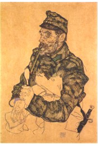 Schiele - Österreichischer Soldat mit Pfeife - 1915. Free illustration for personal and commercial use.