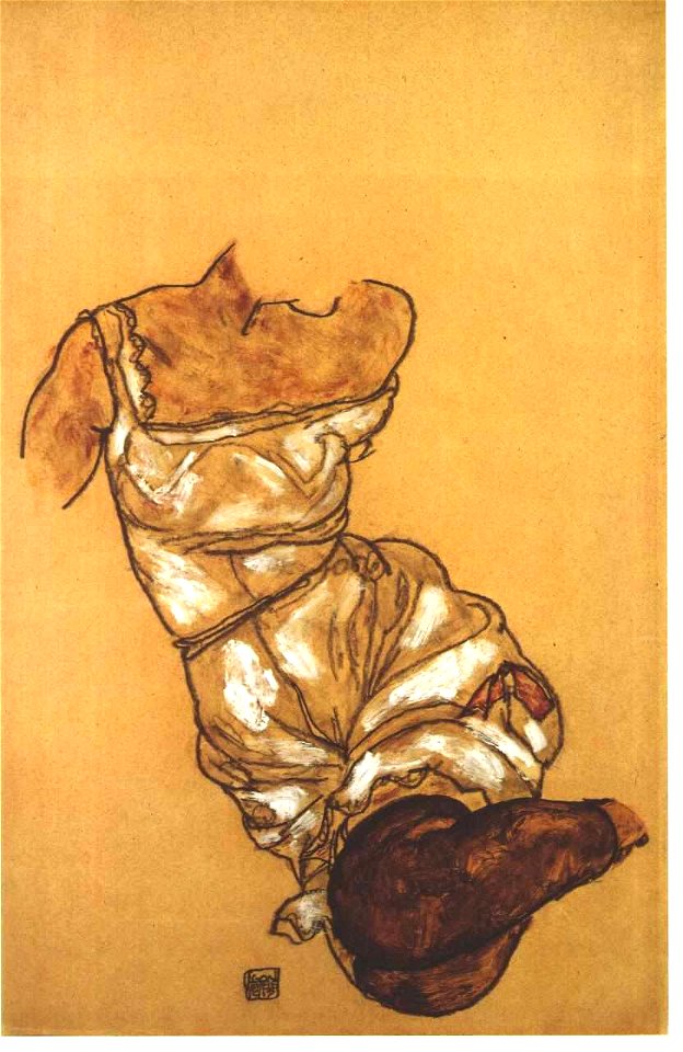 Schiele - Weiblicher torso in Unterwäsche und Strümpfen - 1917