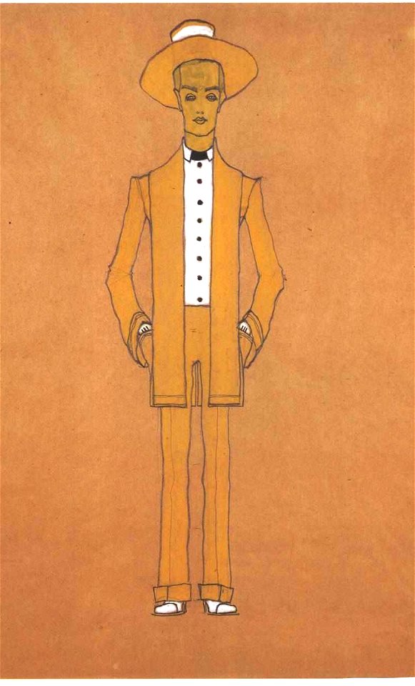 Schiele - Modeentwurf gelber Straßenanzug