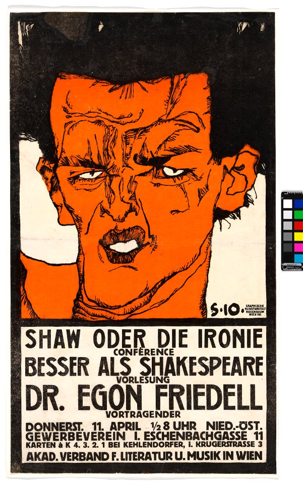 Schiele - Plakat Shaw oder die Ironie - Vortrag Egon Friedell, 304982, 1910