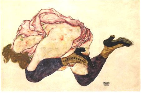 Schiele - Kniende mit hinuntergebeugtem Kopf - 1915. Free illustration for personal and commercial use.