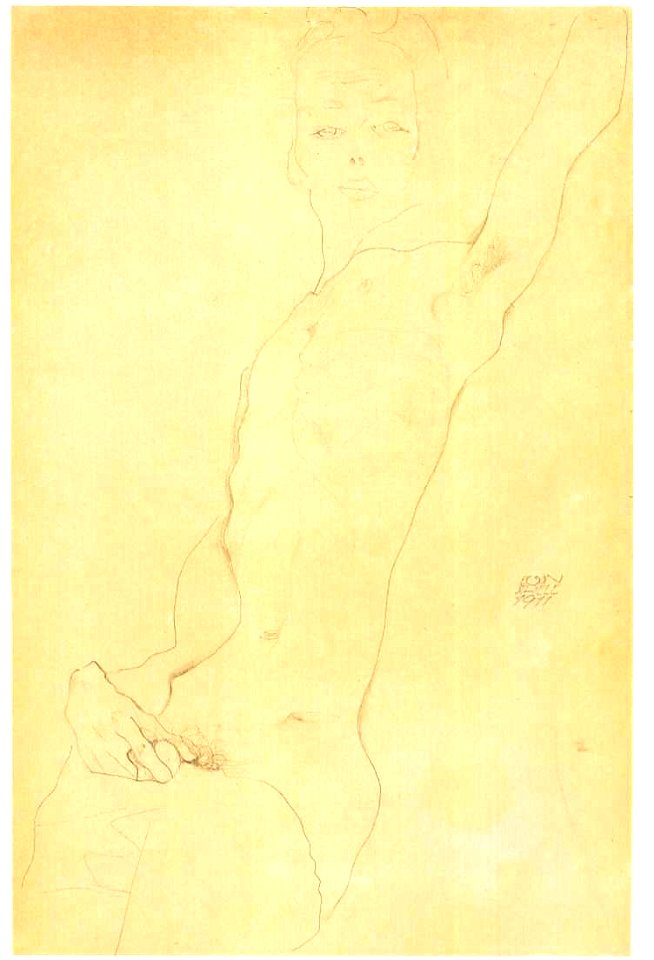 Schiele - Selbstakt - Hand an Genitale - 1911
