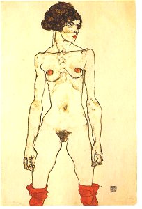 Schiele - Stehendes nacktes Mädchen mit Strümpfen -1914