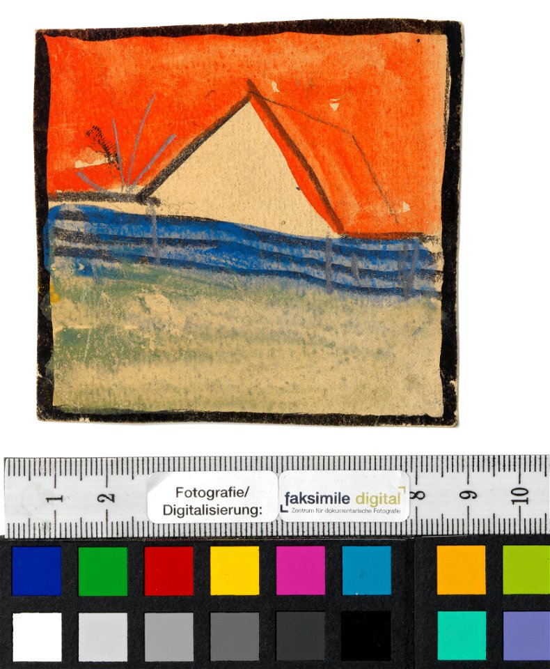 Schiele - Entwurf für eine Wanddekoration im Atelier Wattmanngasse (abstrahierter Giebel hinter einem Zaun), 240448, 1918