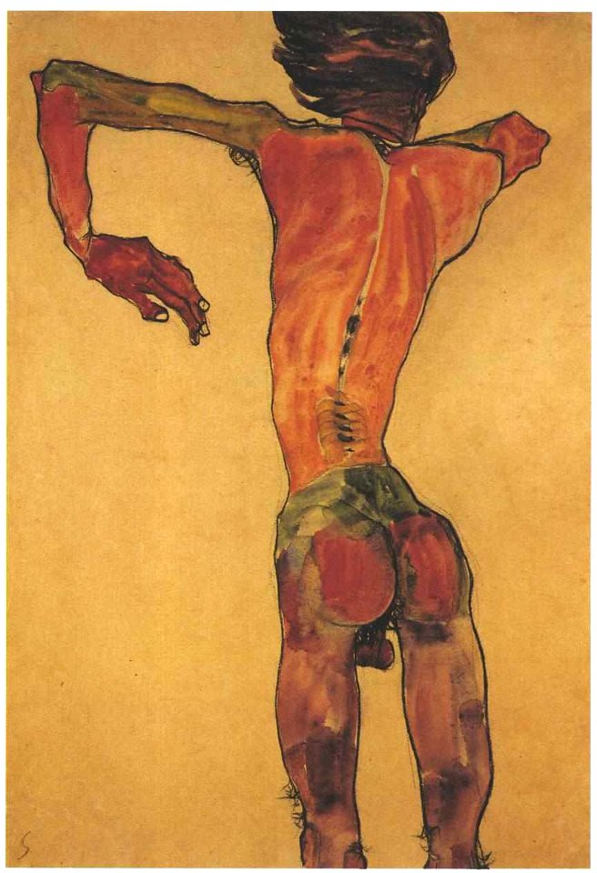 Schiele - Stehender männlicher Rückenakt