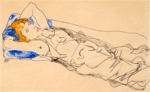 Schiele - Mädchen mit blauem Polster - 1913