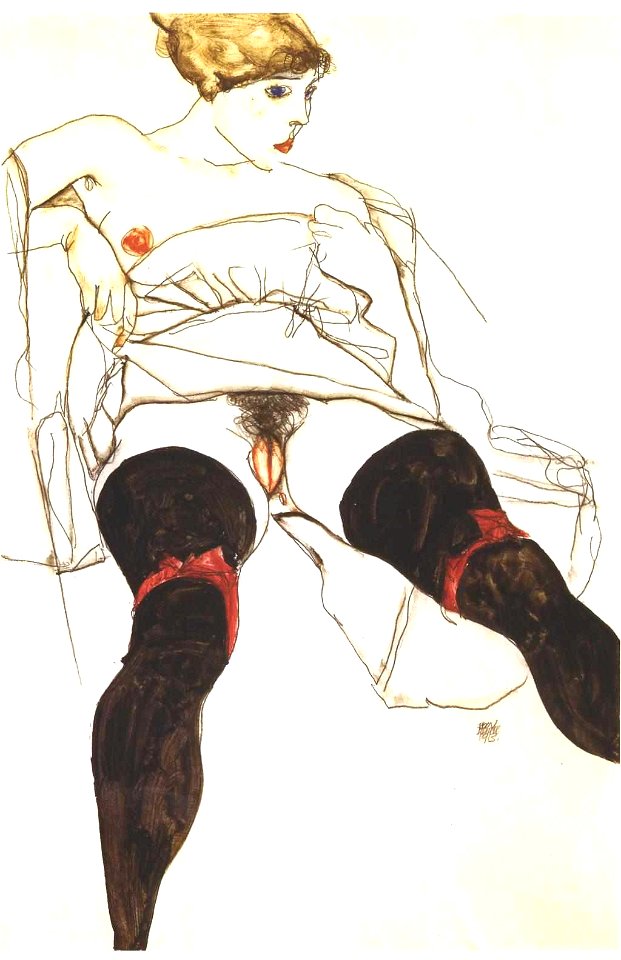 Schiele - Frau mit schwarzen Strümpfen - 1913