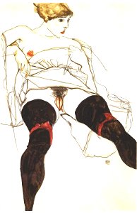 Schiele - Frau mit schwarzen Strümpfen - 1913