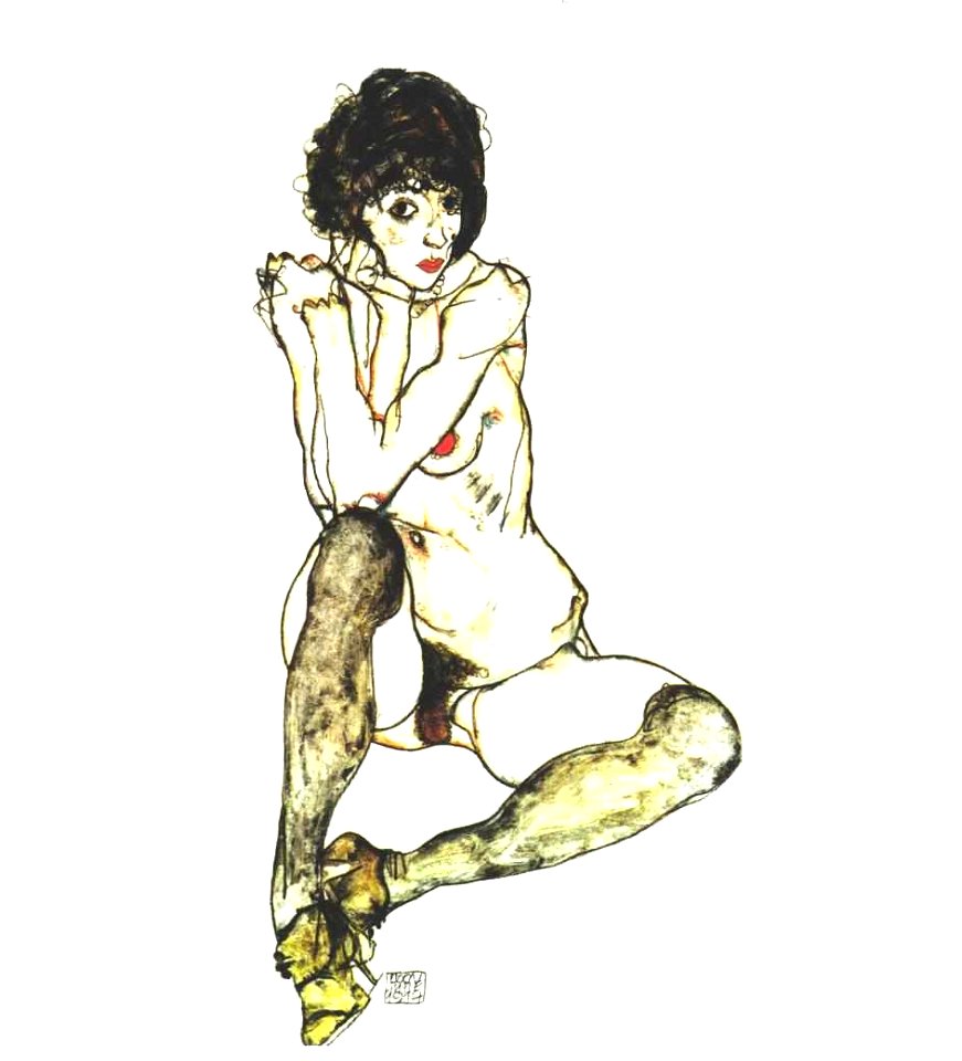 Schiele - Sitzender Akt mit aufgestützten Armen - 1914