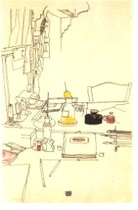 Schiele - Schreibtisch im Kriegsgefangenenlager Mühling - 1916