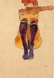 Schiele - Sitzender Akt mit lila Strümpfen - 1910