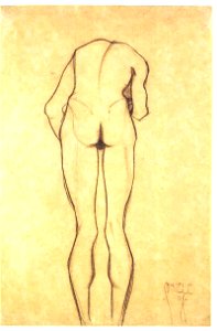 Schiele - Rückenansicht eines vorbeugenden Jünglingaktes 1908
