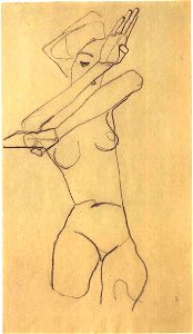 Schiele - Sitzender weiblicher Akt mit erhobenen Armen