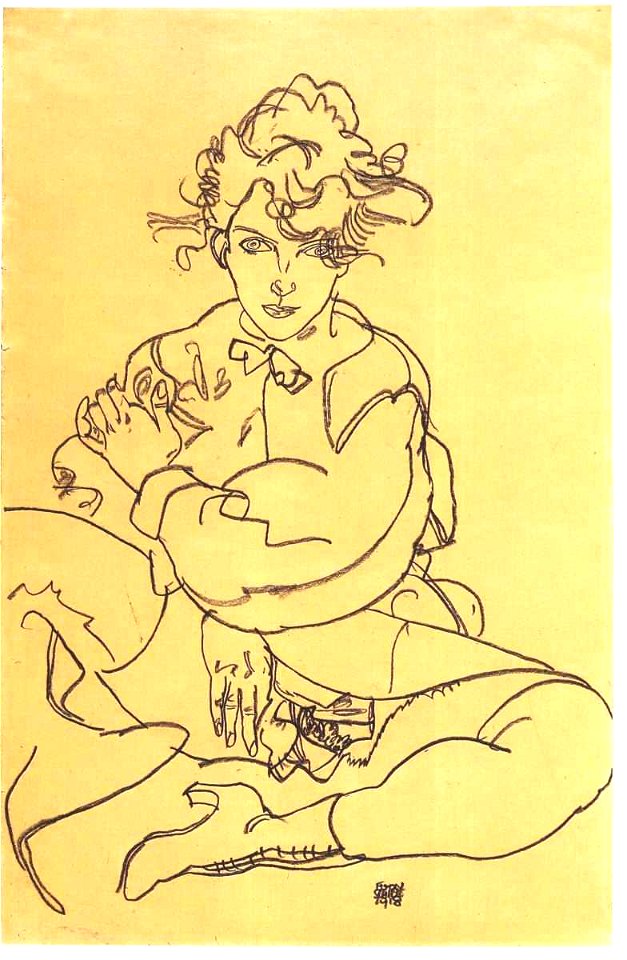 Schiele - Hockende Frau mit gespreizten Schenkeln - 1918