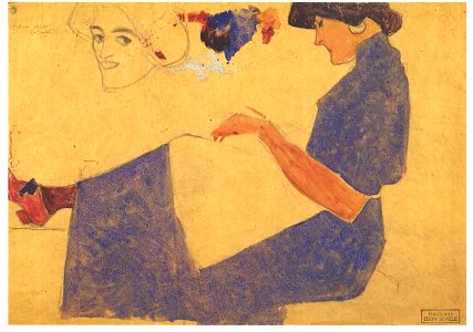 Schiele - Sitzende Frau im blauen Kleid