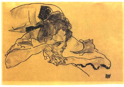 Schiele - Liegendes Mädchen mit Haarmasche - 1918