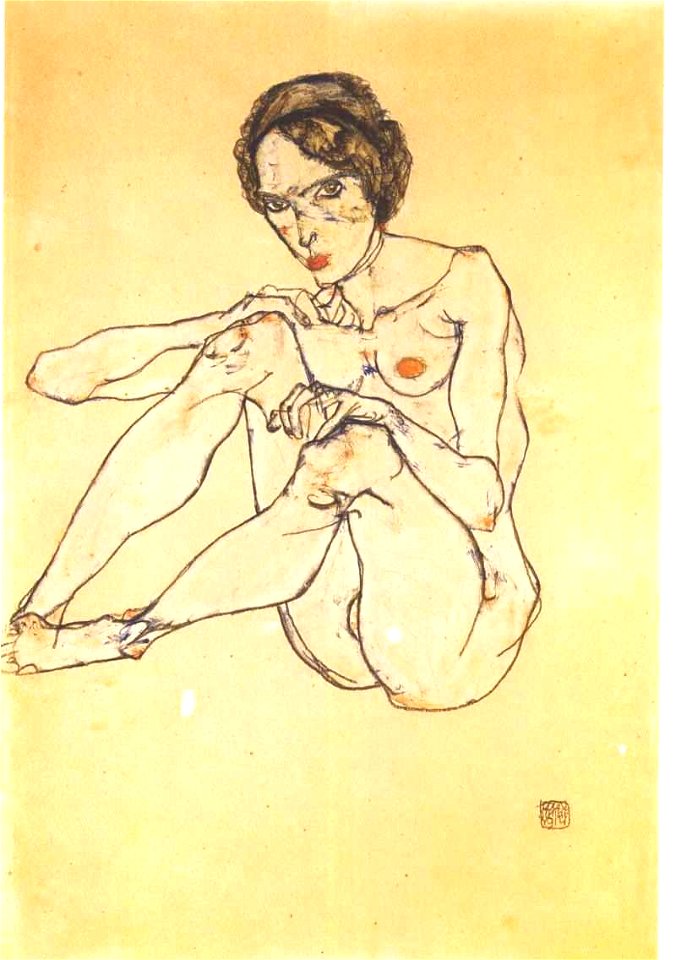 Schiele - Sitzender Akt Junge nackte Wienerin - 1914
