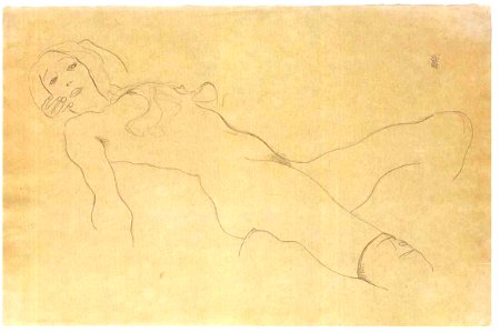Schiele - Liegende Nackte mit Strümpfen