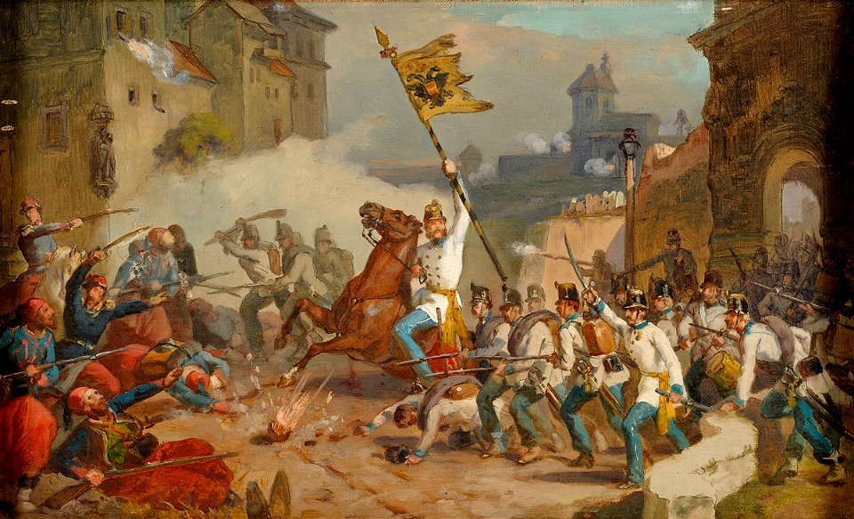 Schlachtenszene der österreichischen Armee 19Jh