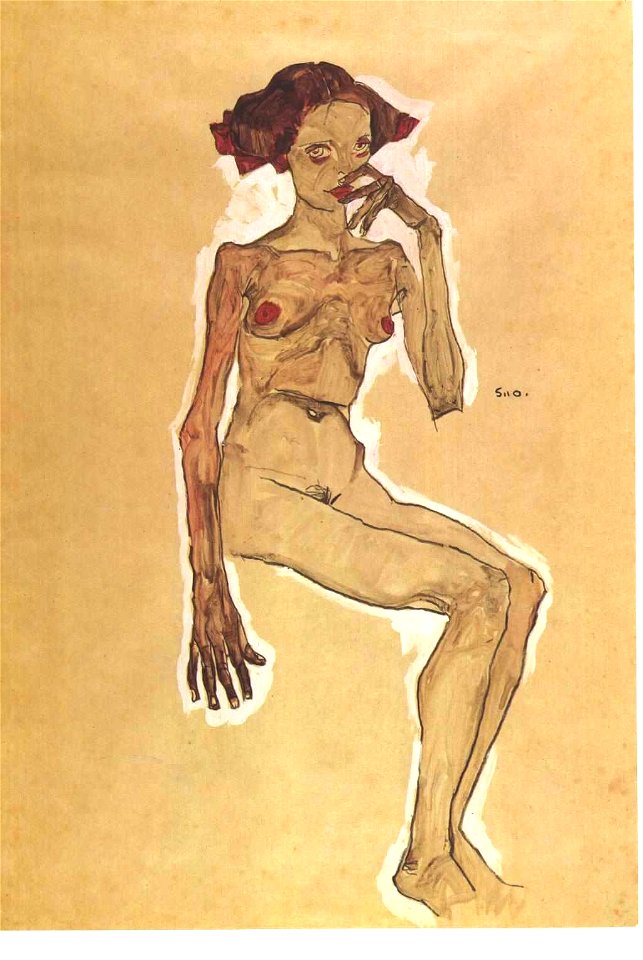 Schiele - Sitzender Mädchenakt -1910