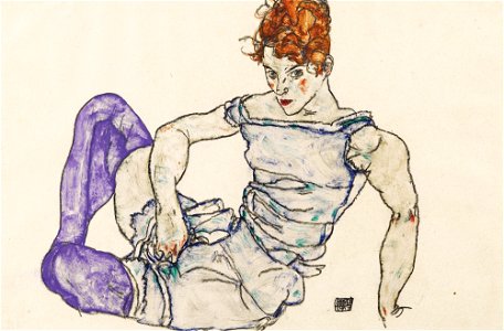 Schiele - Sitzende Frau mit violetten Kniestrümpfen - 1917