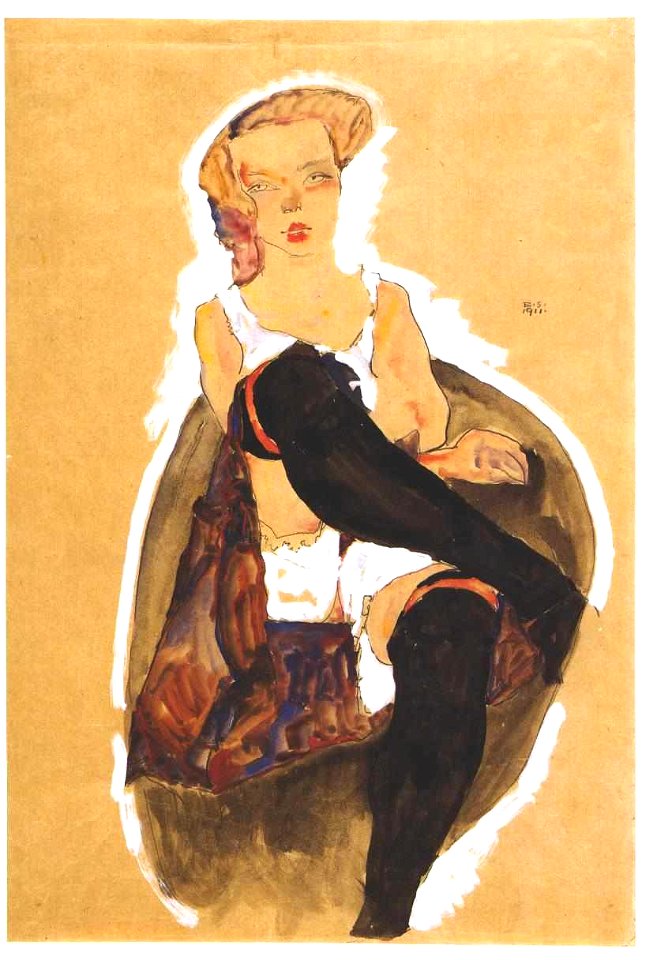 Schiele - Mädchen mit übereinandergreschlagenen Beinen - 1911