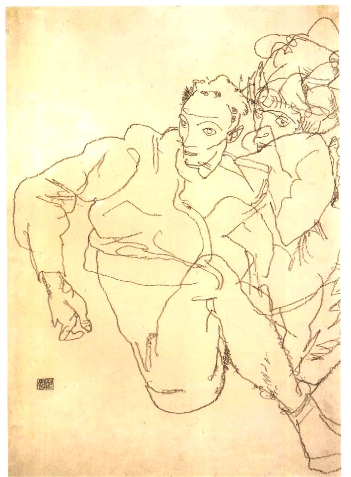 Schiele - Sitzendes Paar Schiele mit seiner Frau - 1910