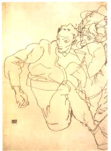 Schiele - Sitzendes Paar Schiele mit seiner Frau - 1910