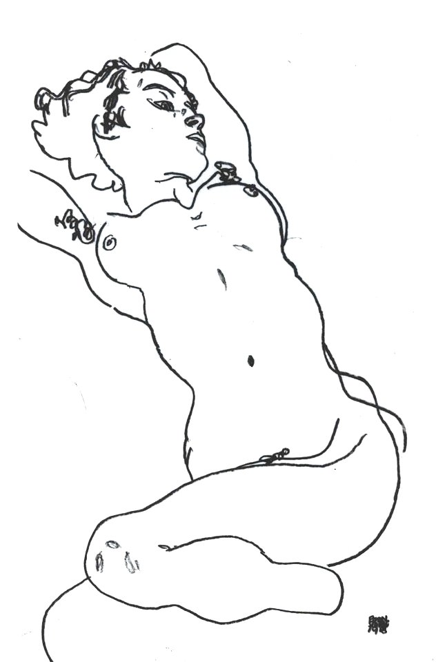 Schiele - Weiblicher Akt mit angewinkelten Beinen - 1918