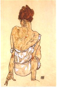 Schiele - Sitzende in Unterwäsche Rückenansicht - 1917