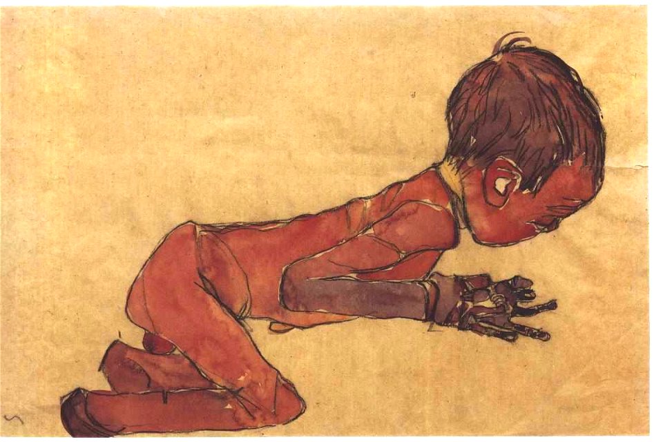 Schiele - Neugeborenes mit angezogenen Knien
