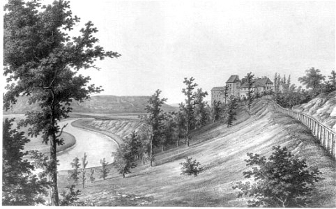 Schloss Fürstenberg mit Weser und Strasse um 1820