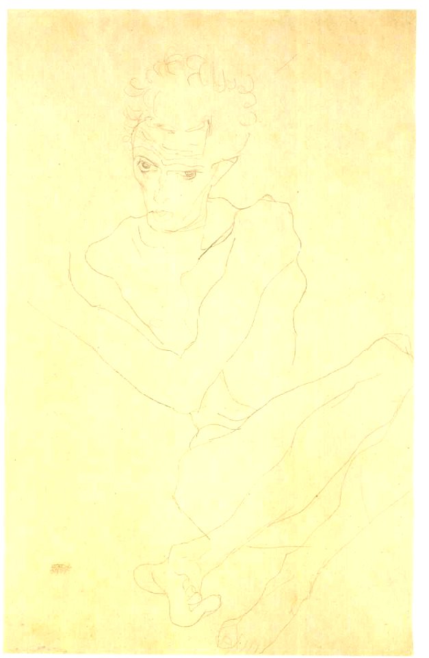 Schiele - Selbstbildnis hockend