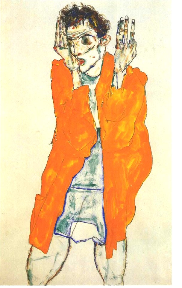 Schiele - Selbstbildnis mit rotem Hemd