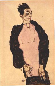 Schiele - Selbstporträt mit violettem Hemd - 1914