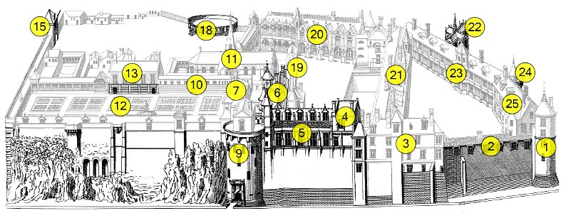 Schloss Amboise heutiger Baubestand numeriert