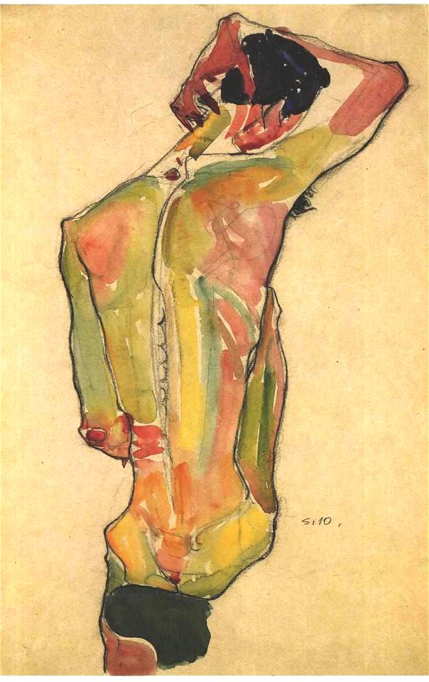 Schiele - Sitzender männlicher Rückenakt - 1910
